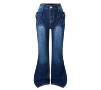 Levis Femme Jeans,Pantalon en Denim Stretch évasé pour Adolescentes avec Un élégant nœud 3D. Pantalon Confortable idéal pour Les Tenues décontractées et Scolaires.