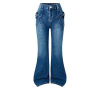 Levis Femme Jeans,Pantalon en Denim Stretch évasé pour Adolescentes avec Un élégant nœud 3D. Pantalon Confortable idéal pour Les Tenues décontractées et Scolaires.