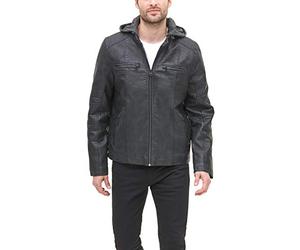 Levi's Men's Buffed Cow Faux Leather Hooded Racer, Black, Small
