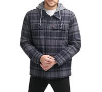 Levi's Veste chemise à carreaux en coton pour homme avec doublure en fausse fourrure douce et capuche en jersey, Gris/bleu marine., Medium