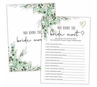 Levitatinyear Lot de 25 cartes de jeu réutilisables pour fête prénuptiale, Who Knows The Bride Most, 12,7 x 17,8 cm, design moderne, adultes 18 +
