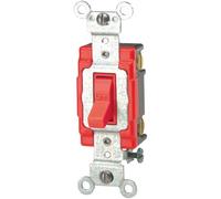 Leviton 1221-2R 20 ampères, 120/277 volts, interrupteur silencieux CA à un pôle, catégorie de spécification extra robuste, mise à la terre, rouge, image