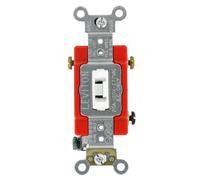 Leviton 1223-2WL 20-Amp, 120/277-Volt, Toggle Locking 3-Way AC Quiet Switch, Extra Heavy Duty Grade, Self Grounding, Back and Side Wired, White by Leviton