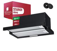 LEVIVO Hotte aspirante 60 cm encastrable à recirculation et évacuation avec 400 m³/h, hotte plate encastrable avec 2 filtres à charbon actif, 2 filtres à graisse, 2 niveaux, lumière LED, hotte