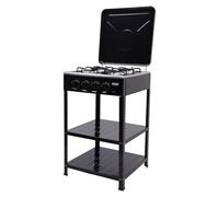 Levkitch Cuisinière à gaz 4 brûleurs avec couvercle et étagère, NG/LPG, 4 flammes avec plaque de cuisson à gaz, double étagère, réchaud à gaz autoportant, commande indépendante (4 brûleurs, noir)