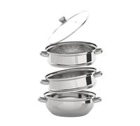 Levkitch Faitout vapeur en acier inoxydable avec couvercle en verre, 28 cm, cuiseur vapeur à 3 étages, pour cuisinières à gaz, électriques, à induction et halogènes