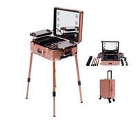 Levkitch Mallette de maquillage à roulettes, à roulettes, avec 4 tiroirs, éclairage, hauteur et luminosité réglables (or rose)