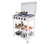 Levkitch NG/LPG - Plaque de cuisson à gaz - 5 brûleurs - Avec couvercle et étagère - 5 brûleurs - Commande indépendante - 5 brûleurs - Blanc