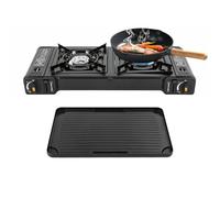 Levkitch Réchaud de camping avec plaque de cuisson et valise, Réchaud à gaz à 2 feux Cuisine Portable 2X Brûleurs En aluminium Pour pique-nique en plein air