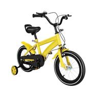 Levkitch Vélo de ville 14" pour enfants de 3 à 7 ans - Avec stabilisateurs et panier - Avec béquille et double freins à main - Siège réglable (jaune-noir)