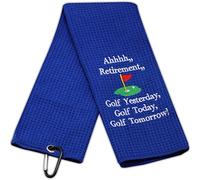LEVLO Ahhhh Retirement Golf Yesterday Golf Today Golf Tomorrow Serviette de golf brodée avec clip Cadeau pour homme (bleu-WH)