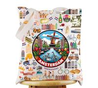 LEVLO Amsterdam Sac fourre-tout Pays-Bas Pays-Bas Monuments Souvenir Cadeau Amsterdam Voyage Sac à bandoulière Pays-Bas Merch