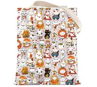 LEVLO Maneki Neko Sac fourre-tout Lucky Cat Lover Gift Kawaii Cat Sac à bandoulière Lucky Cat Merchandising, Lucky Cat Tote, Medium, Sac fourre-tout