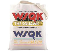 LEVLO Sac fourre-tout avec citation de Lucas pour les fans de Wsqk The Squawk 94,5 FM Radio TV Show Sac à bandoulière Station Hawkins Music Merch (THE SQUAWK Tote)