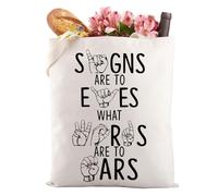 LEVLO Sac fourre-tout en langue des signes Asl Cadeau pour enseignant Cadeau Asl Sensibilisation aux sourds Spécial Ed Slp Sac d'épicerie réutilisable, Sac fourre-tout Signs 3, large