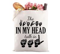 LEVLO Sac fourre-tout en langue des signes Asl Cadeau pour interprète sourd Cadeau pour enseignant Asl Main Sigh The Voices In My Head Talk In Asl Sac d'épicerie réutilisable, In My Head 3, large