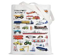 LEVLO Sac fourre-tout en toile ABC - Cadeau de transport - Motif alphabet - Pour voiture, A-Z, Sac de transport, Large