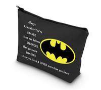 LEVLO Trousse de maquillage Bat Movie Bat Classic Logo You Are Braver Stronger Smarter Than You Think Bat Trousse de maquillage zippée pour femmes et filles, Always Bat Noir, Trousse de maquillage