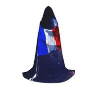 LEVNDIEJ Cape à capuche avec imprimé drapeau français pour homme et femme, costume médiéval pour Halloween, bal masqué, cosplay, noir, Small