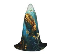 LEVNDIEJ Cape à capuche avec imprimé poisson HD pour homme et femme - Costume médiéval pour Halloween, bal masqué, cosplay, noir, Small