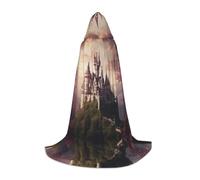 LEVNDIEJ Cape à capuche mystérieuse avec imprimé château de conte de fées pour femmes et hommes, robe médiévale pour Halloween, cosplay, noir, Large
