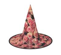 LEVNDIEJ Chapeau de sorcière rose avec imprimé gros plan pour Halloween, costume de sorcière, accessoire pour femme