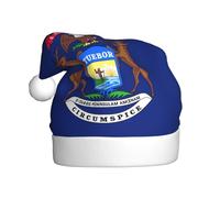 LEVNDIEJ Chapeaux de Père Noël avec drapeau de l'État du Michigan pour adulte, chapeau de Noël, chapeau de Noël unisexe pour fête de Nouvel An