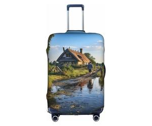 LEVNDIEJ Housse de valise élastique à imprimé rural, idéale pour les voyages d'affaires, Blanc, X-Large