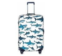 LEVNDIEJ Housse de valise élastique à motif requin avec différents gestes imprimés, parfaite pour les voyages d'affaires, blanc, Medium