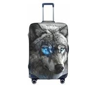 LEVNDIEJ Housse de valise élastique avec motif loup aux yeux bleus, parfaite pour les voyages d'affaires, blanc, Small