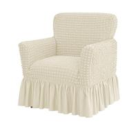 Levoberg Housse de Fauteuil Extensible avec Jupe Couverture Canapé 1 Place Protecteur pour Fauteuil Cabriolet avec Accoudoir Housse Chaise de Banquet pour Salon Chambre Bureau Beige