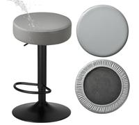 Levoberg Housse de Tabouret Rond Imperméable en PU Housse Tabouret Rond à Roulette Extensible Couverture pour Siège de Chaise Rond Antidérapant pour Maison Bar Salon 2 Pièces Gris