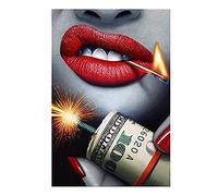 Lèvres de fille Sexy rouges avec affiche d'argent et impressions Pop Cool femme bouche mur Art toile peinture pour salon décor 70x90 cm sans cadre