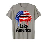 Lèvres du Drapeau Patriotique du lac Amérique USA 4 Juillet T-Shirt