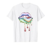 Lèvres goutteuses Bleues Vertes T-Shirt Graphique avec Valeur