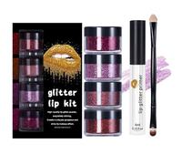 Lèvres Pailletées, Brillant Étincelant Cosmétique pour Lèvres Pailletées avec Apprêt et Pinceau, Coffret Maquillage Brillant Idéal pour Femme Maman Mariage Halloween Noël Fêtes Événements Festifs