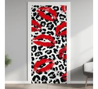 Lèvres Rouges Effet 3D Sticker Porte, Imprimé Léopard Noir Papier Autocollant Porte Mural Décoration, Lèvres Sexy Stickers Muraux Amovible PVC 77x200 cm