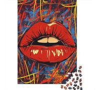 Lèvres Rouges Graffiti Abstrait Puzzle 1000 Pièces Puzzle pour Adultes Art Loisirs Décoration Maison 52x38cm/1000pcs