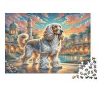 Lévrier Afghan Papier Cocker Spaniel Devant Une mosquée ornée la Nuit Puzzle pour Toute la Famille 52x38cm/1000 pièces