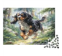 Lévrier Afghan Papier Lourd Cocker Spaniel Tricolore Courant sur Un Chemin forestier Puzzle pour Seniors Cadeau Secret Santa Relaxant 52x38cm/1000 pièces