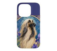 Lévrier Afghan Vintage avec Fleurs d'iris Violettes Coque pour iPhone 14 Pro