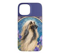 Lévrier Afghan Vintage avec Fleurs d'iris Violettes Coque pour iPhone 15