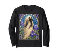 Lévrier Afghan Vintage avec Fleurs d'iris Violettes Manche Longue