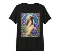 Lévrier Afghan Vintage avec Fleurs d'iris Violettes T-Shirt Haut de Gamme