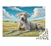 Lévrier Italien Papier Weimaraner allongé dans Un Champ d’Herbe Verte Puzzle pour Enfants de +12 Ans Cadeau de Noël Amusant 52x38cm/1000 pièces