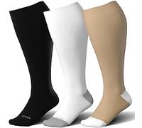 LEVSOX Chaussettes de compression en bambou grande taille pour homme et femme - Large mollet - 15-20 mmHg - Pour grossesse, infirmière, voyage, 3 paires - noir/blanc/blé, XX-Large