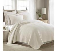 Levtex Home ATUIO Parure de lit au Point de Croix - 100% Coton - Couette lit Double/Grand lit (223,5 x 233,7 cm) + 2 taies d'oreiller Standard (66 x 50,8 cm) - Crème