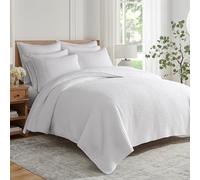 Levtex Home - Parure de lit au Point de Croix - 100% Coton - King - Blanc - 3 pièces (Courtepointe + 2 Cache-Oreiller) - 269,2 x 233,7 cm + 2 x 91,4 x 50,8 cm