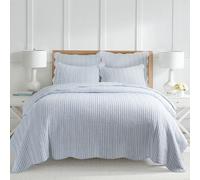 Levtex Home - Parure de lit Martha Stripe - Couette pour très grand lit et deux taies d'oreiller king size - Rayures - Bleu et blanc - Couette (269,2 x 234,7 cm) et taies d'oreiller (50,8 x 91,4 cm) -