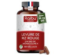 Levure de riz rouge - 2,96 mg de monacoline K & 50 mg de coenzyme Q10 par gélule - Soutien cardiovasculaire - Sans gluten & de qualité supérieure - 120 gélules de riz rouge